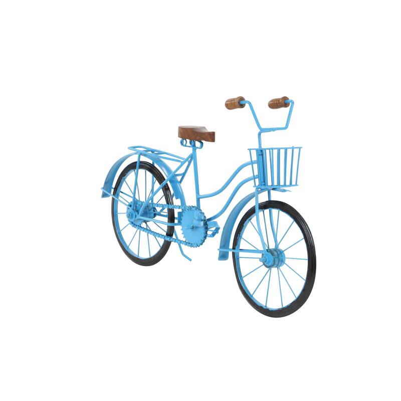 Yellow, Blue or Silver Metal Bike Decorative Sculpture with Wood Accents