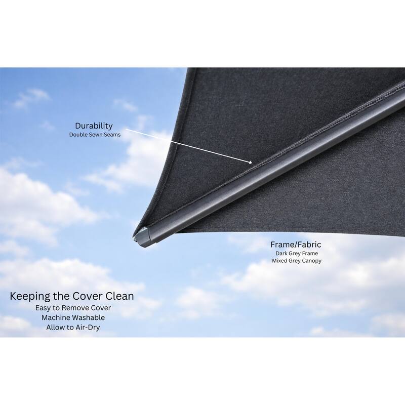 Piola Dark Grey 10 ft. Square Aluminum Patio Cantilever Smoke Grey Fabric Umbrella with Granite Base