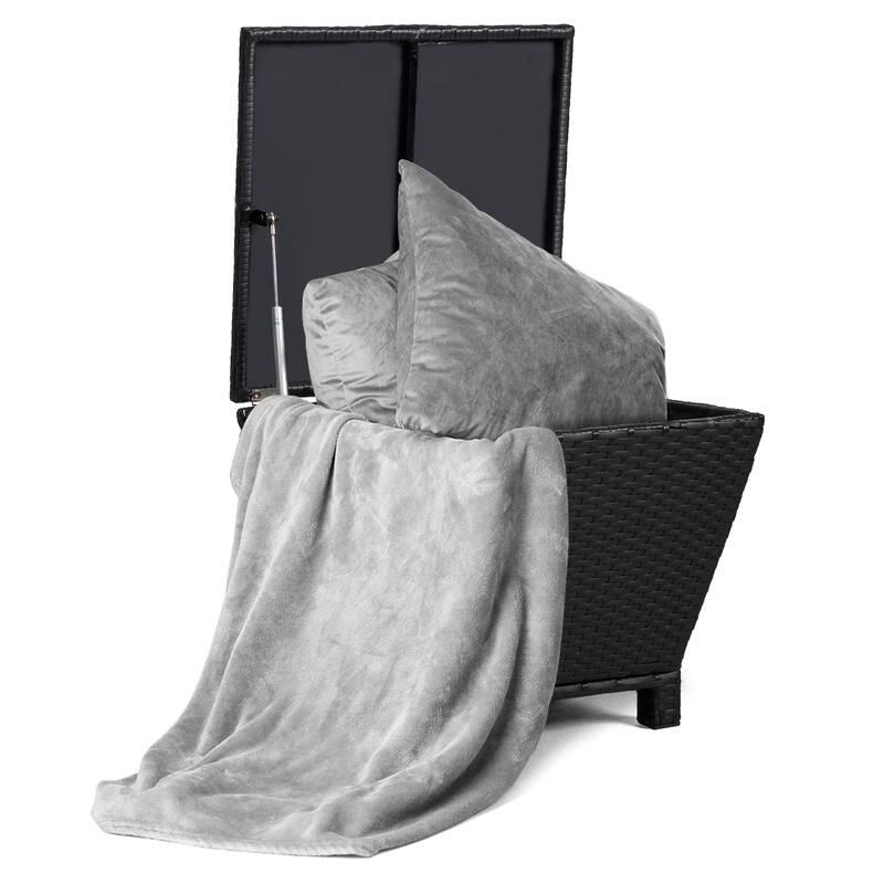 Outdoor PE Wicker Side Table with Storage Steel Frame Patio Garden Balcony - 19.7 x 19.7 x 16.5