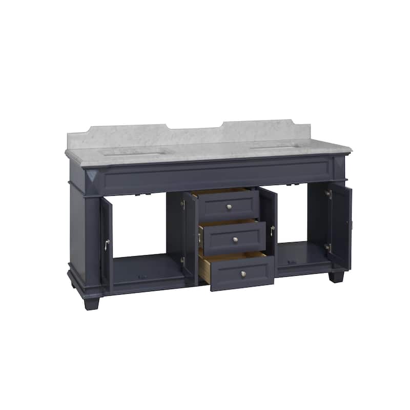 KitchenBathCollection Elizabeth 72" Double Bathroom Vanity with Carrara Marble Top