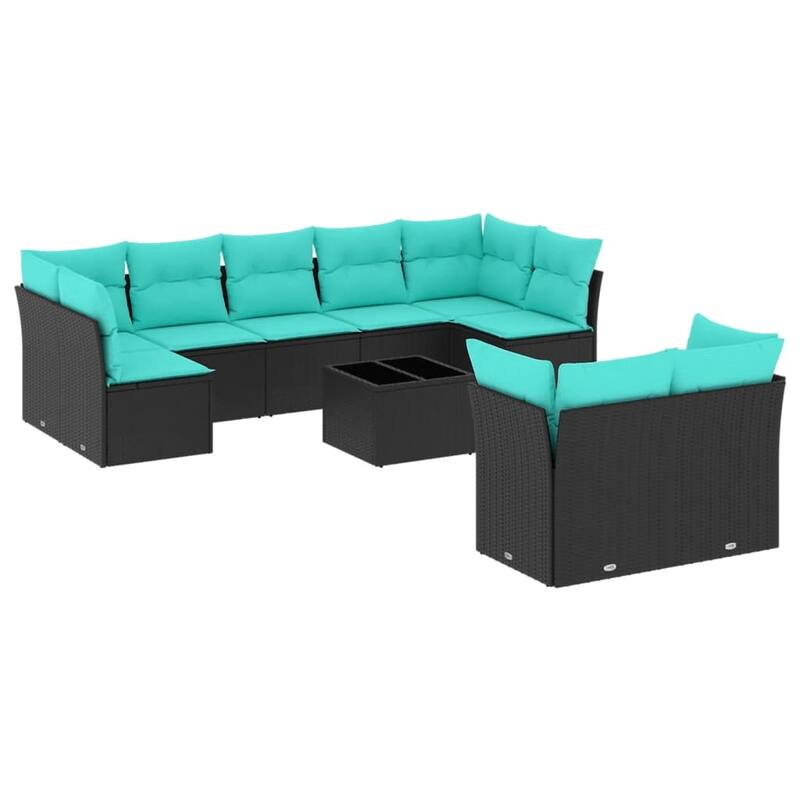 vidaXL 9/10 Piece Patio Sofa Set with Cushions Black/Brown/Gray Poly Rattan - 21.7 x 24.4 x 27.2