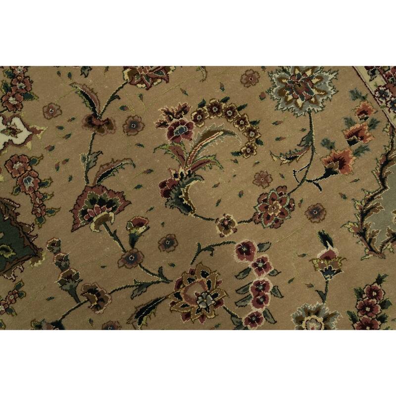 Hand Knotted Oriental Wool & Silk Carpet Traditional Floral Green Aubusson Area Rug - 12' 0'' X 9' 0''