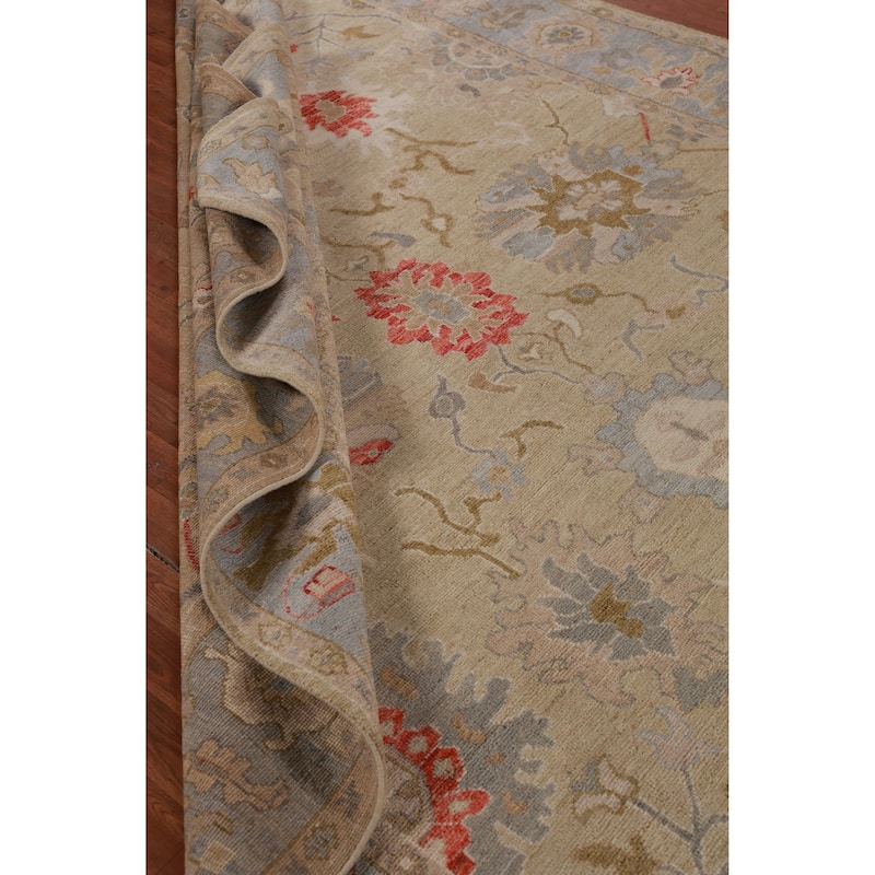 Hand Knotted Oriental 100% Wool Carpet Transitional All-Over Beige & Ivories Oushak Area Rug - 9' 10'' X 7' 9''