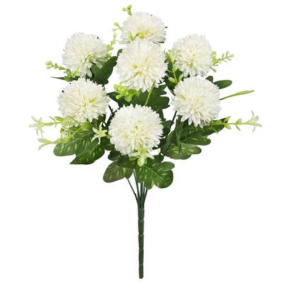 Set of 3 Cream White Artificial Pom Pom Mum Flower Stem Bush Bouquet 16in - 16" L x 8" W x 8" DP