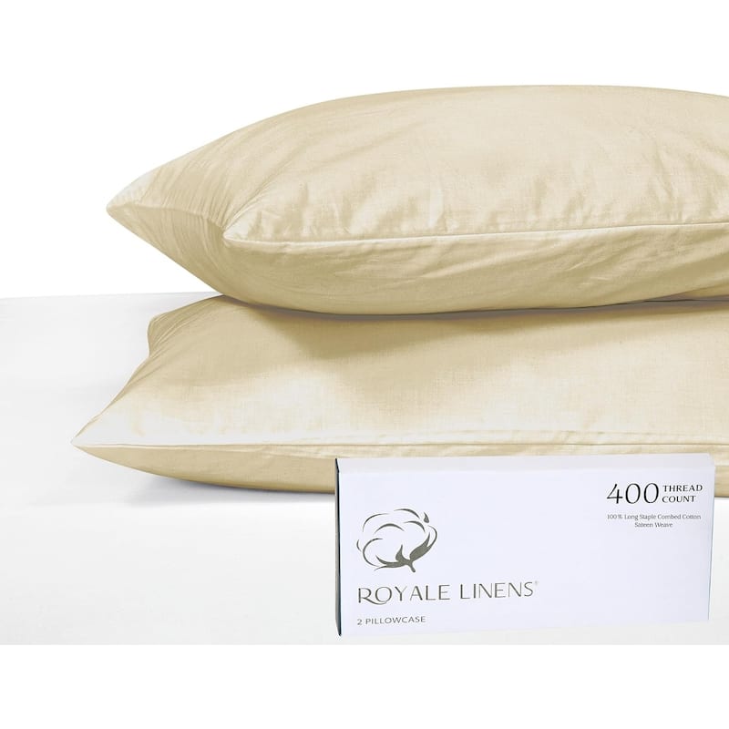 Royale Linens 400 Thread Count Cotton Pillowcase Set of 2 - Moroccan Sand - Queen