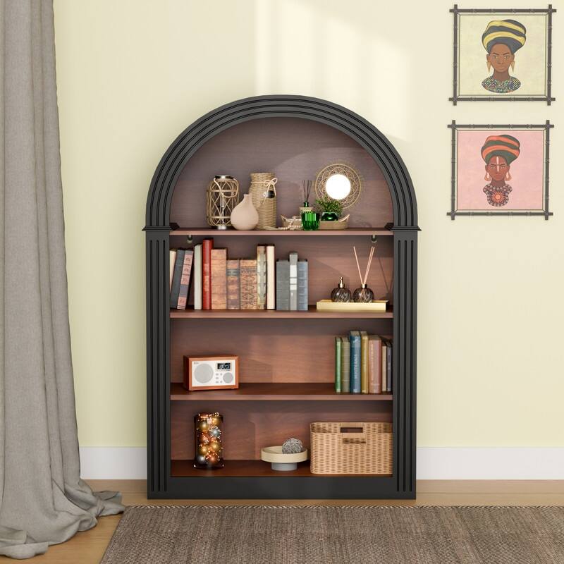 Display Arched Bookcase Cabinet,4/5-Tier Freestanding Tall Wood Arch Bookshelf Cabinets with Open Display Storage Shelves