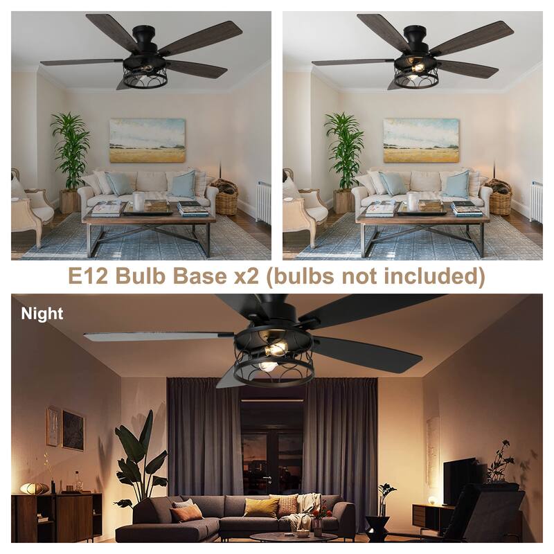Bella Depot 52" Black Low Profile Ceiling Fan with Light and Remote Control