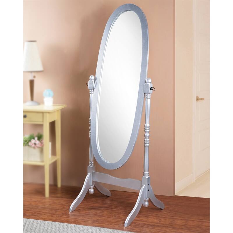 Traditional Queen Anna Style Wood Floor Cheval Mirror - Silver