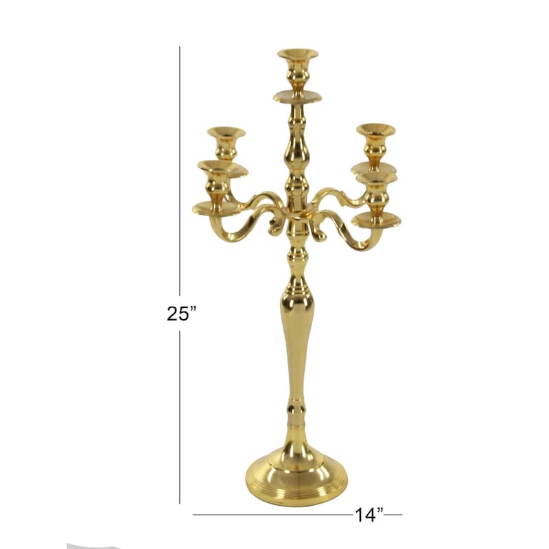 Aluminum Metal Candelabra - Gold - Roche River Decor - 14"W x 14"L x 25"H