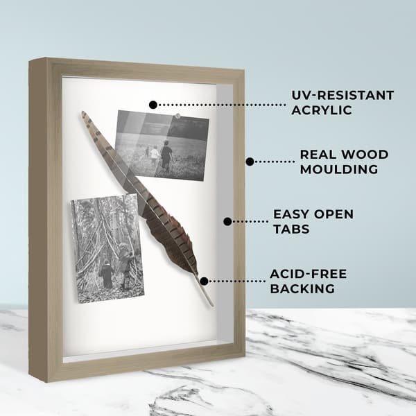 28x31 Shadow Box Frame Grey Real Wood Rustic Shadowbox Display Frame UV ...