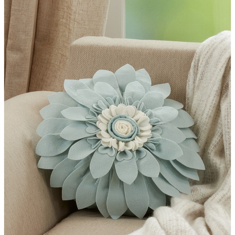 Felt Flower Design Poly-Filled Throw Pillow