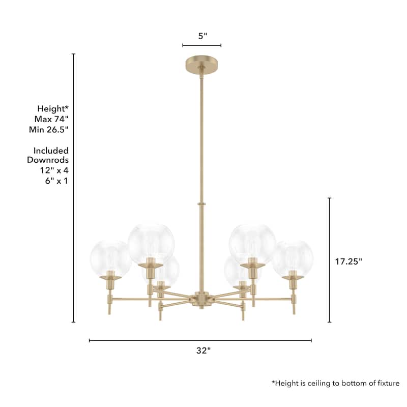 Hunter Xidane Metal and Glass Orb Chandelier - Entry, Kitchen or Dining Room Table, Bedroom - Mid-Century Modern, Transitional