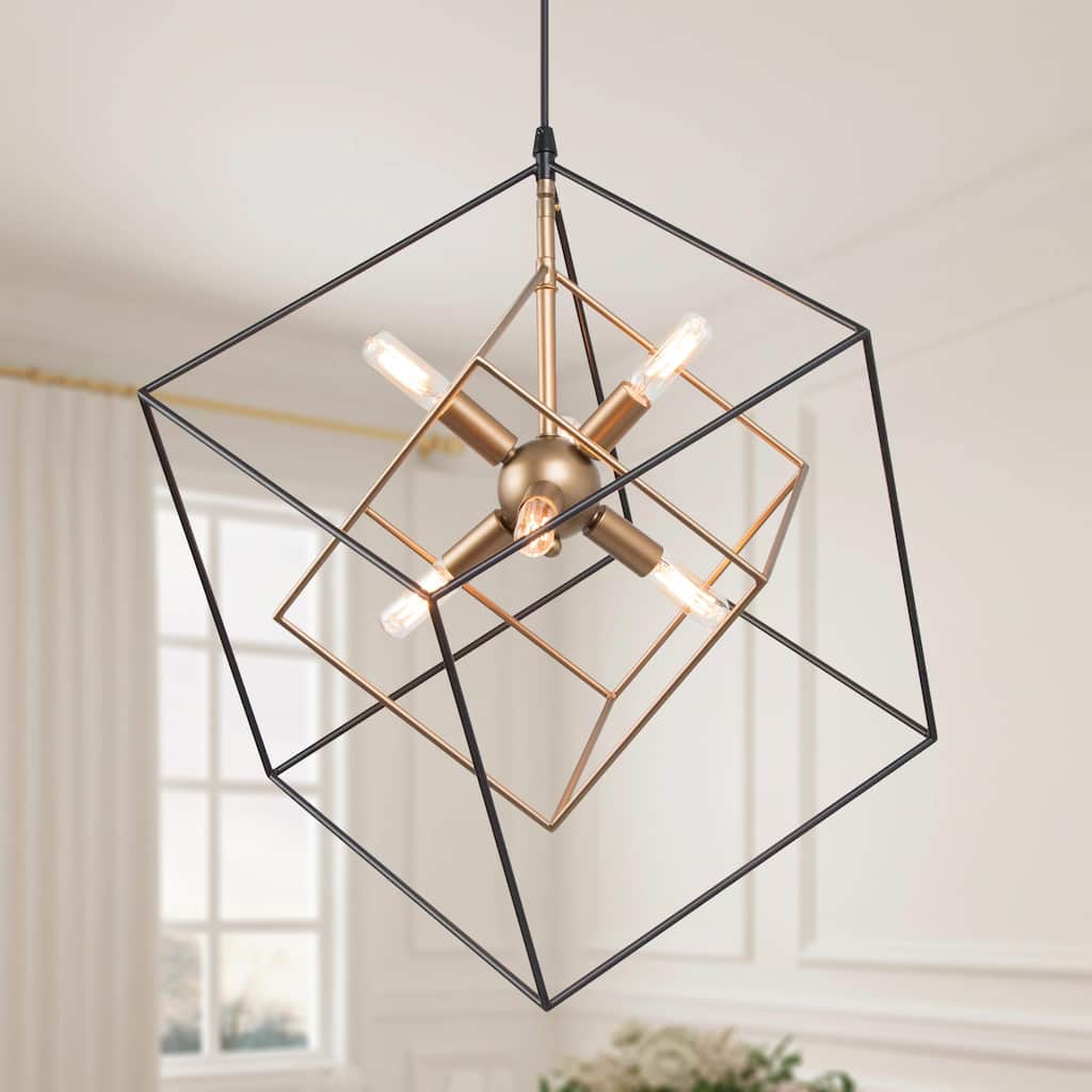 Modern 6-Light Black Gold Sputnik Chandelier Foyer Island Lights for Dining Room - 21.5"Dx23.5"H