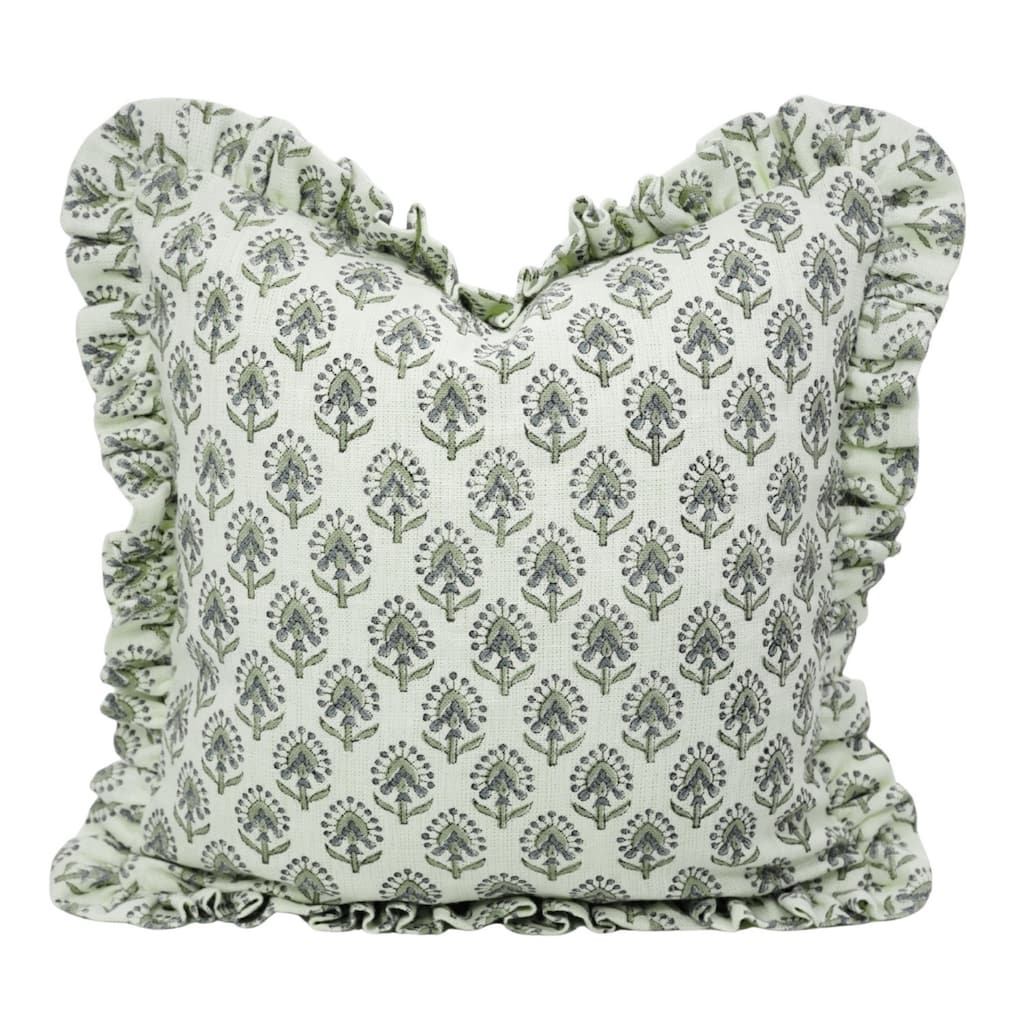 Fabdivine Heavy Linen Floral Ruffled Both Side Cushion Cover Home Décor Accent