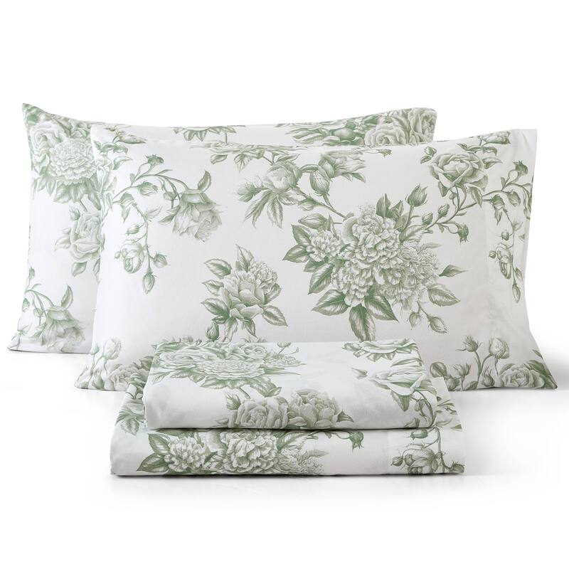 HLC.ME Floral Bed Sheets - Multi-Piece Bed Sheet Set - Wrinkle Resistant & Ultra Soft - Fits Mattresses up to 15 Inches Deep