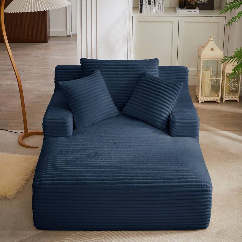 Lazy Sofa Chair Single Chaise Lounge Corduroy Upholstered Sleeper Sofa Ergonomic Couch Chair with Full Foam Cushion and Pillows