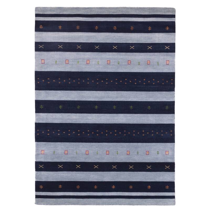 ECARPETGALLERY Hand Loomed Kashkuli Gabbeh Dark Navy, Grey Wool Rug - 6'9 x 9'9