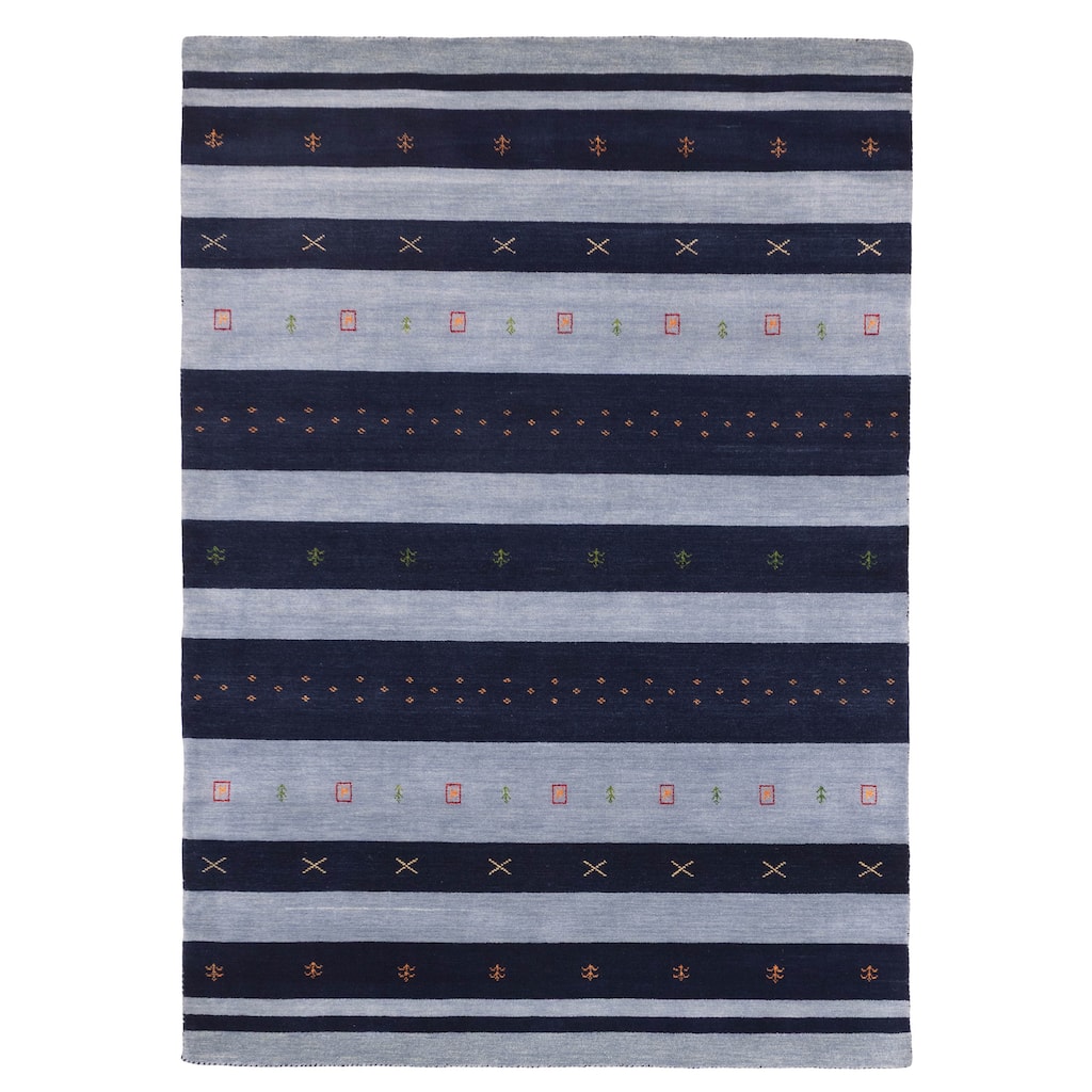 ECARPETGALLERY Hand Loomed Kashkuli Gabbeh Dark Navy, Grey Wool Rug - 6'9 x 9'9