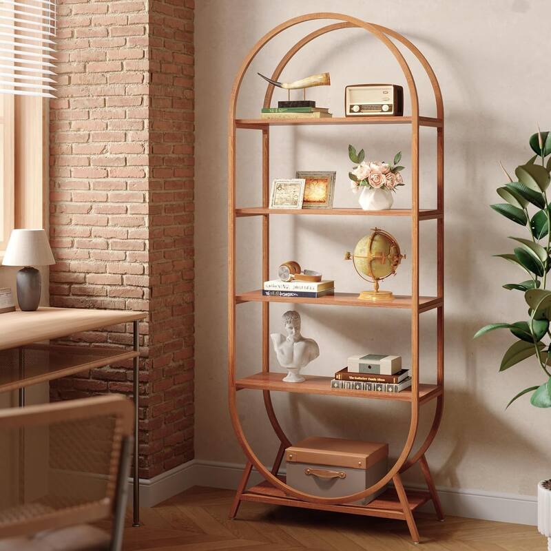 70.8 Inches Tall Bookshelf, 5 Tiers Arched Bookcase with Metal Frame