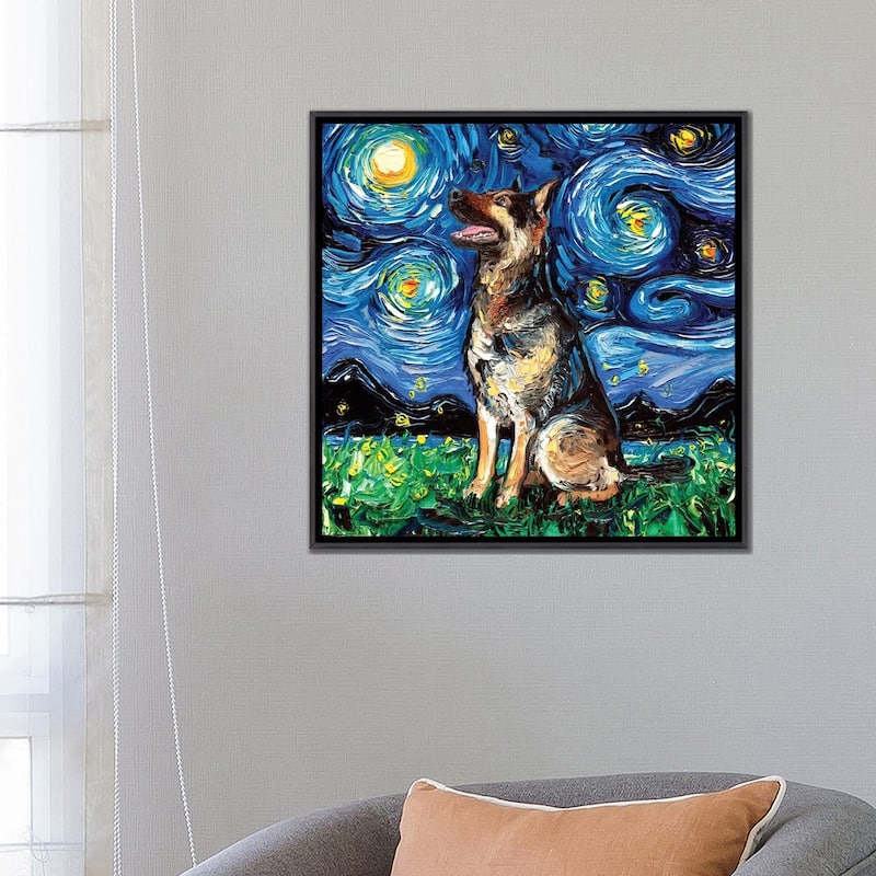 iCanvas "German Shepherd Night II" by Aja Trier Framed