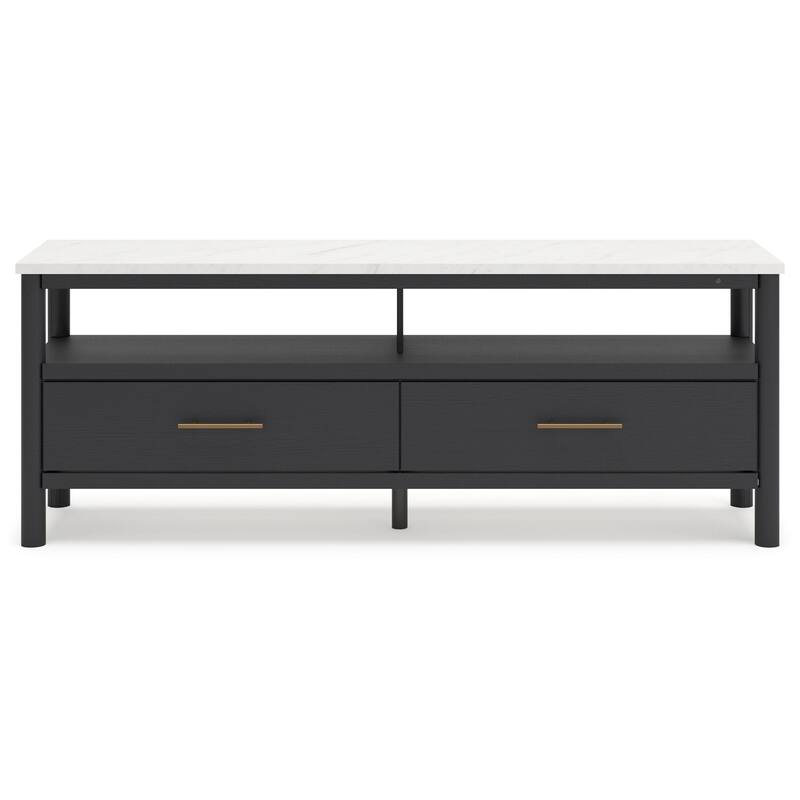 Mooran Large TV Media Console, Shelf, 2 Drawers, Black, White 71 Inch