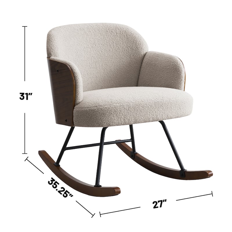 Boucle Upholstered Mid Back Rocking Chair with Metal Legs