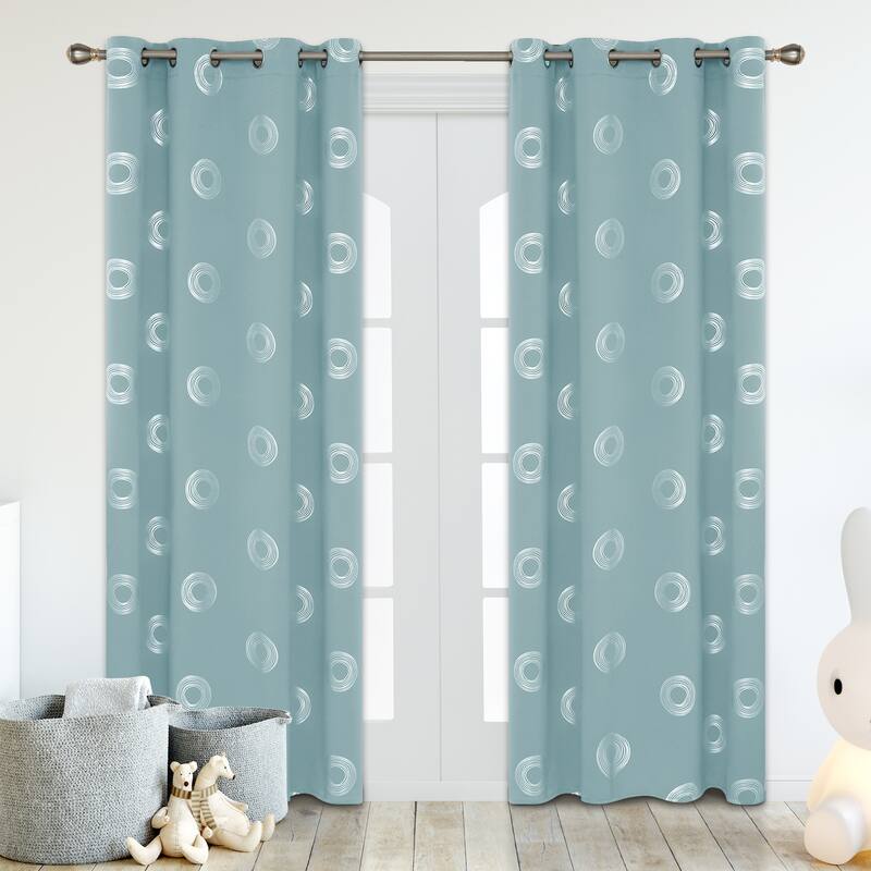 Concentric Circles Pattern Room Darkening Curtain 2 Panels - 42Wx84L-4PC - Sky Blue