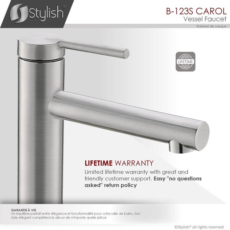 STYLISH Single Handle Bathroom Vessel Sink Faucet, Stainless Steel - Faucet Height: 11 5/8" Spout Height: 9 1/8"