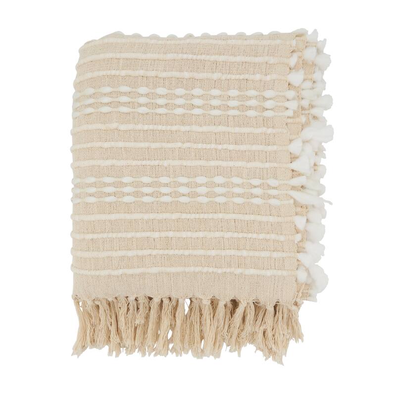 Boho Chic Textured Stripe Fringe Throw Blanket - 50"x60"