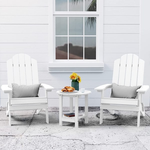 slide 2 of 8, WINSOON 3-Piece All Weather HIPS Outdoor Folding Adirondack Chairs and Table Set White