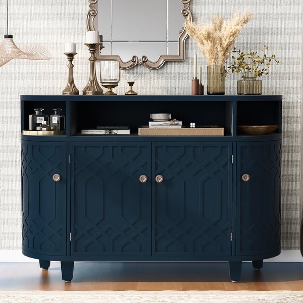 slide 2 of 9, Wood Grain Storage Cabinet Snack Table Featuring Four Doors and Adjustable Shelves Living Room Sofa Table Console Tables Blue