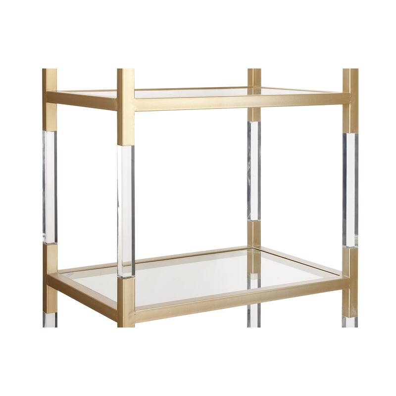 Metal Minimalistic 5 Tier Shelving Unit with Clear Glass Shelves and Acrylic Legs - Gold or Clear - Roche River Decor
