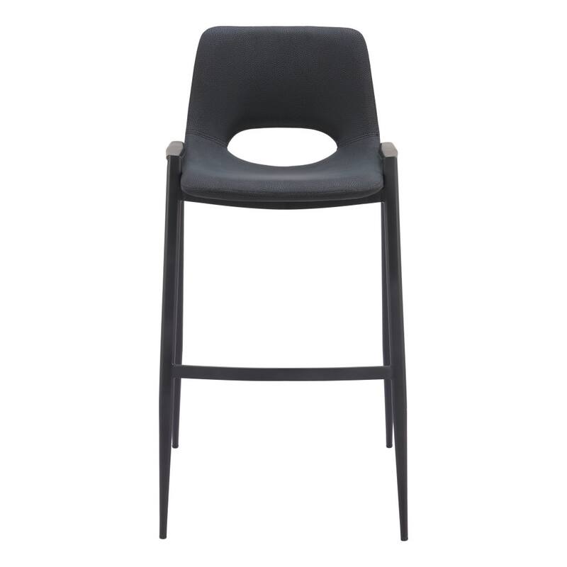 Set of Two 30" Black Faux Leather And Steel Low Back Bar Height Bar Chairs