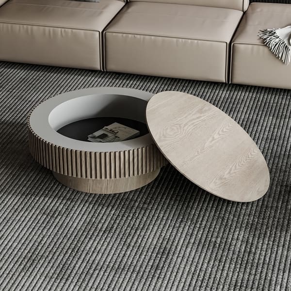 slide 2 of 13, Solid Wood Veneered Modern Coffee Table with Storage 31.5" - Grey 