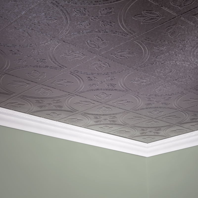 FASÄDE Traditional Style 5 Decorative Vinyl 2ft x 4ft Glue Up Ceiling Panel in Galvanized Steel (5 Pack)