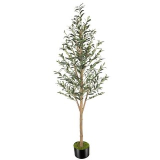 6ft Artificial Olive Tree (72in) Tall Fake Potted Olive Silk Tree with ...