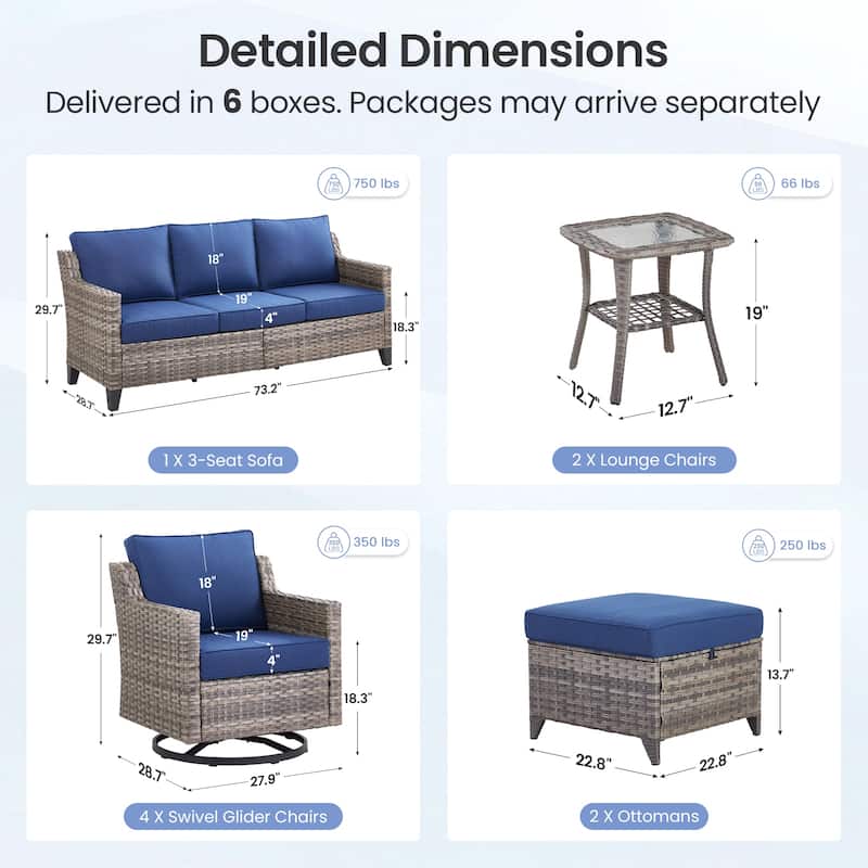 Pocassy Outdoor All-Weather Outdoor Sofa, Swivel Chair, Ottoman Sets