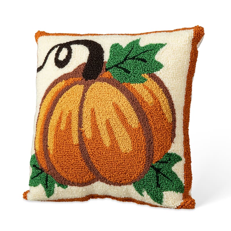 Glitzhome 14''H Fall Harvest Hooked Pumpkin Sunflower Pillow