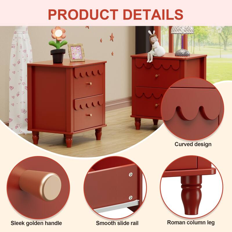2 Drawers Nightstand Curved Design Cloud Bedside Table