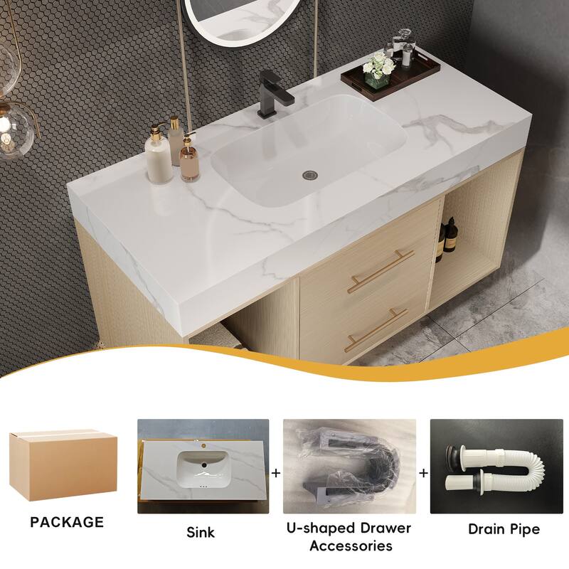 39.4" Ceramic Sink Bathroom Vanity, Floating Bathroom Vanity