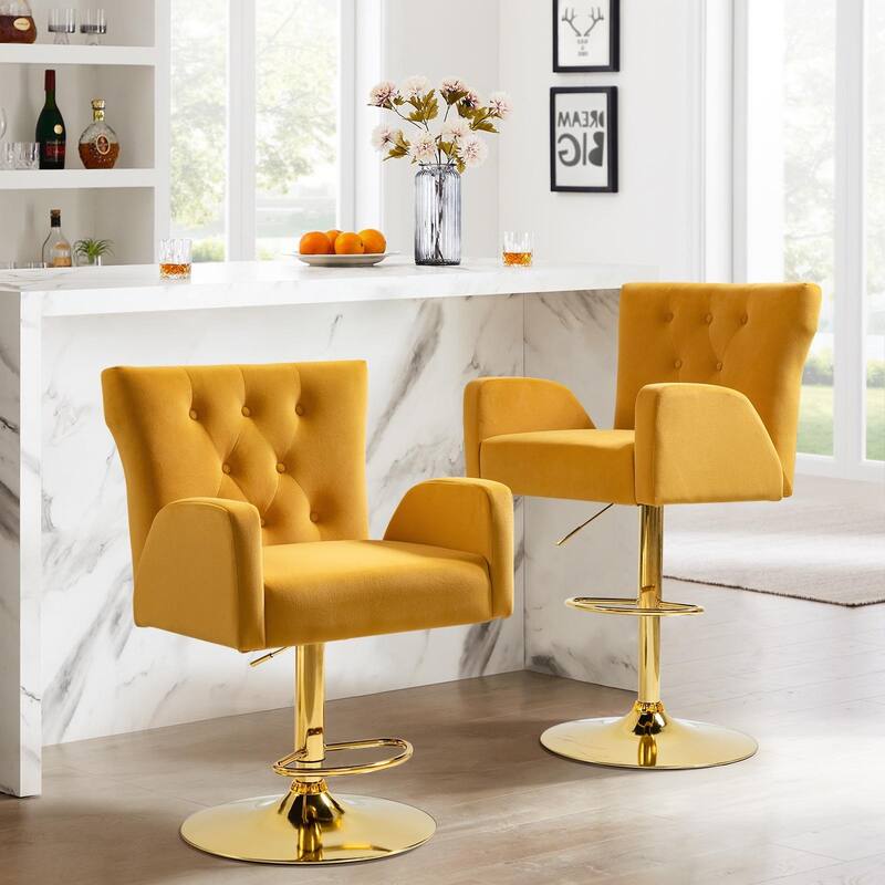 Loreto Modern Tufted Velvet Swivel chair with Adjustable Height Set of 2 by HULALA HOME