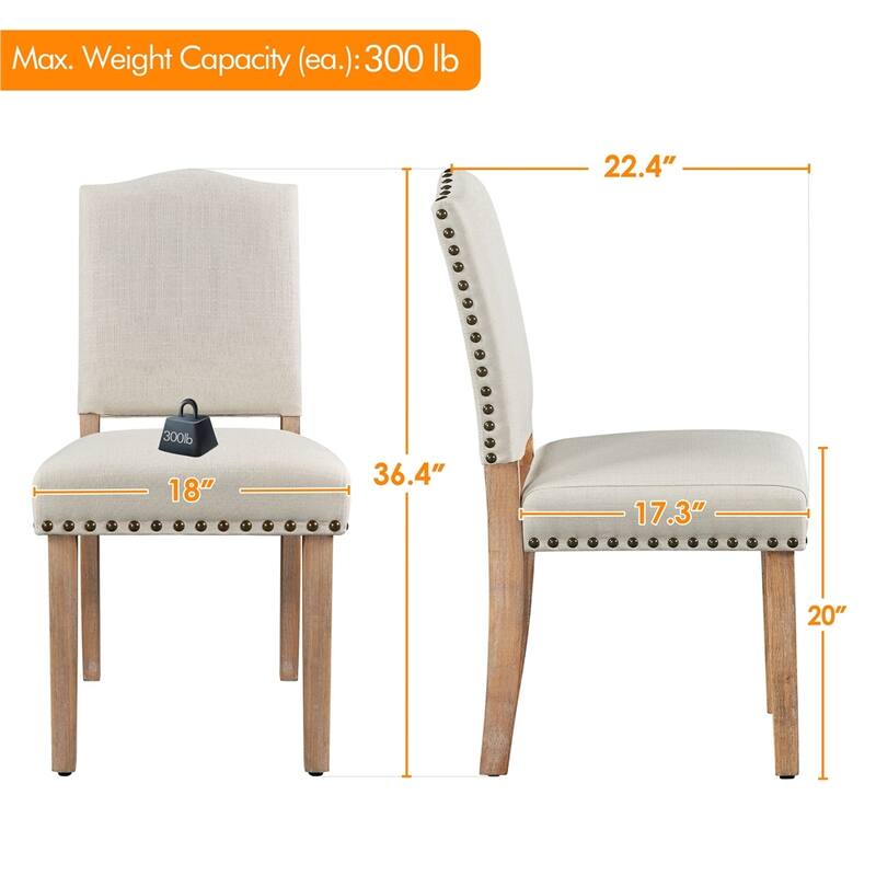 Yaheetech 2PCS Dining Chairs Upholstered Kitchen Chairs with Nailhead Trim - 18″ L × 22.5″ W × 36.5″ H
