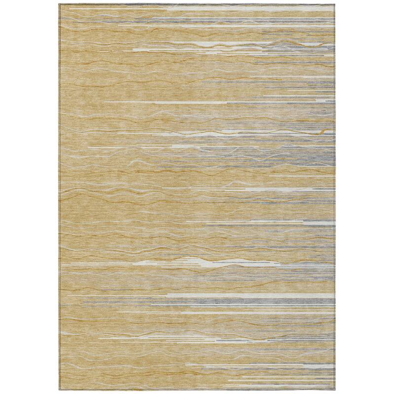 Machine Washable Indoor/ Outdoor Modern Stripe Chantille Rug