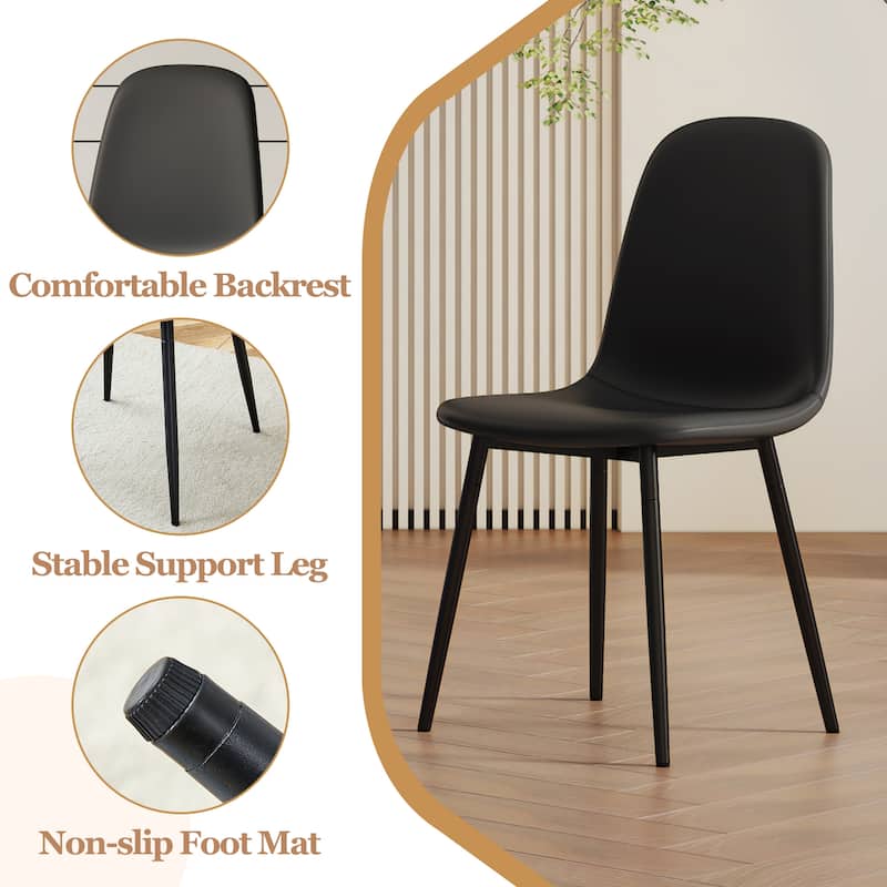 Roomfitters 5pcs Black Marble MDF Dining Table Set with Spoon Shaped PU Side Chairs, Mid-Century Style