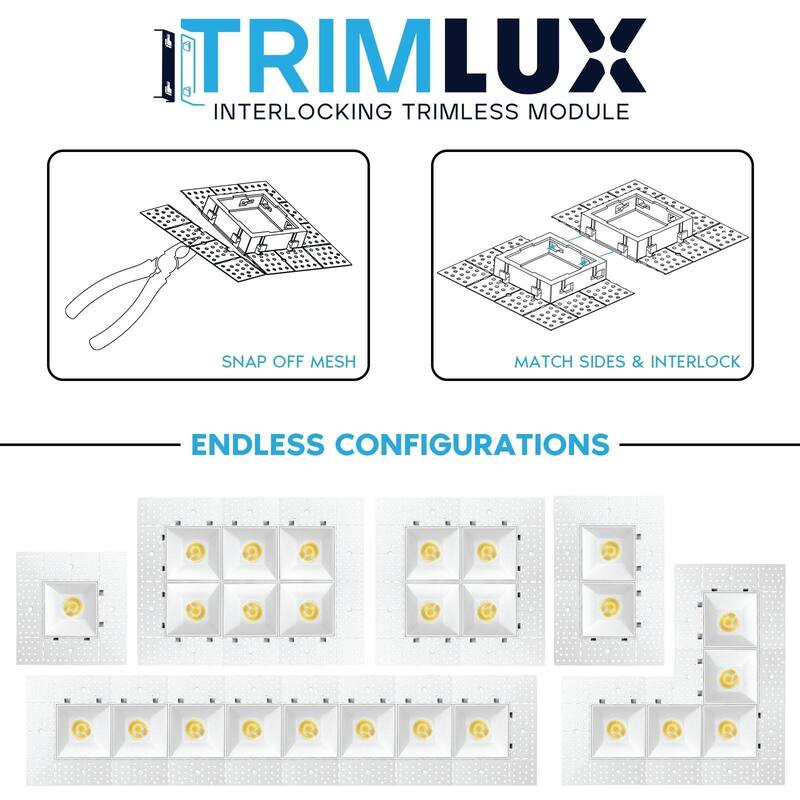 Luxrite 2 Inch Square Trimless LED Recessed Light, 5CCT 2700K-5000K, Interlocking, 1000LM, 6-Pack