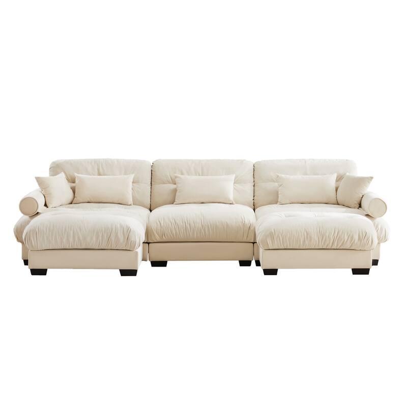 Modern Sectional Couch Comfortable Upholstered Sofa Set with Lumbar Pillow and Throw Pillow for Living Room