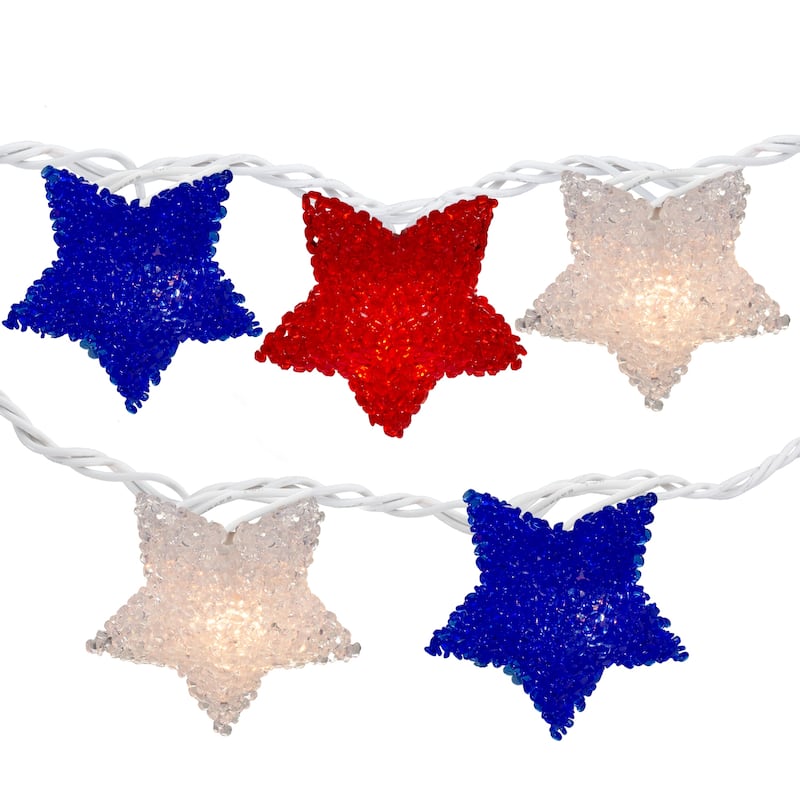 10ct Red Blue Fourth of July Star String Light Set, 5.25' White Wire