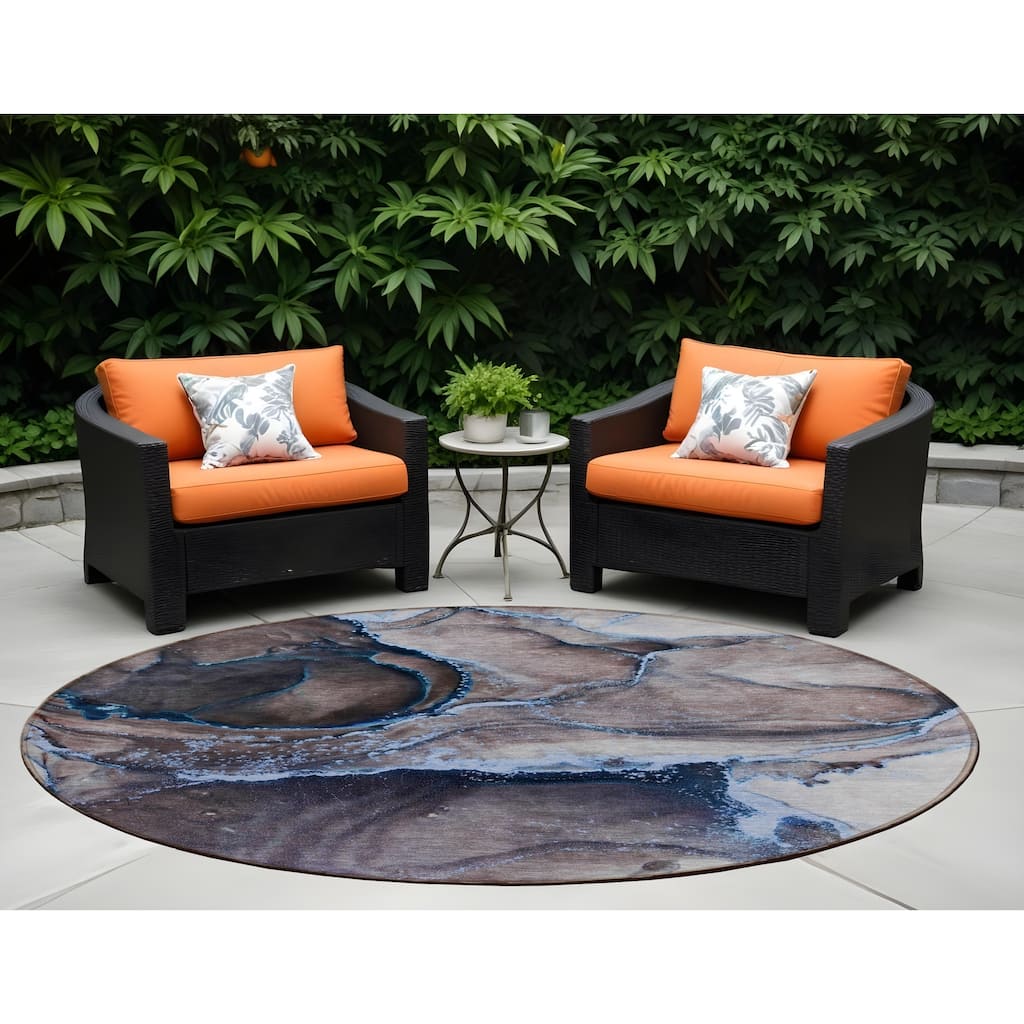 Damo Modern Art-Inspired Weather Resistant Trendy Modern Round Outdoor Rug - 8' Round