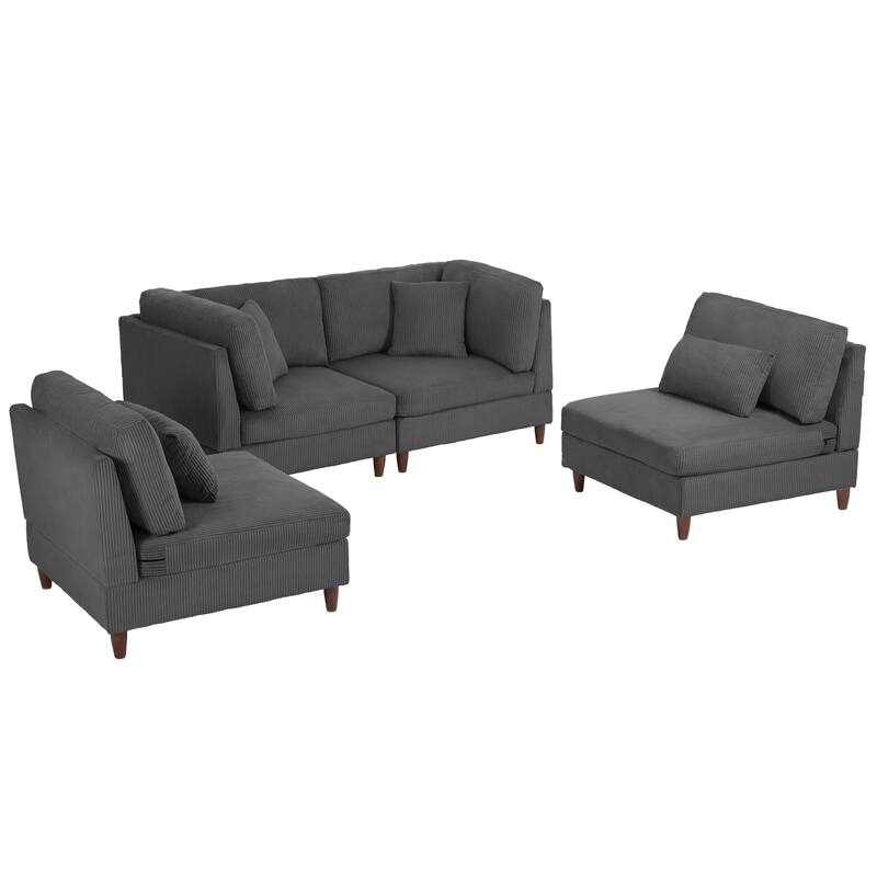 4-Piece Modern Corduroy Modular Sectional Sofa with pillows For Living Room
