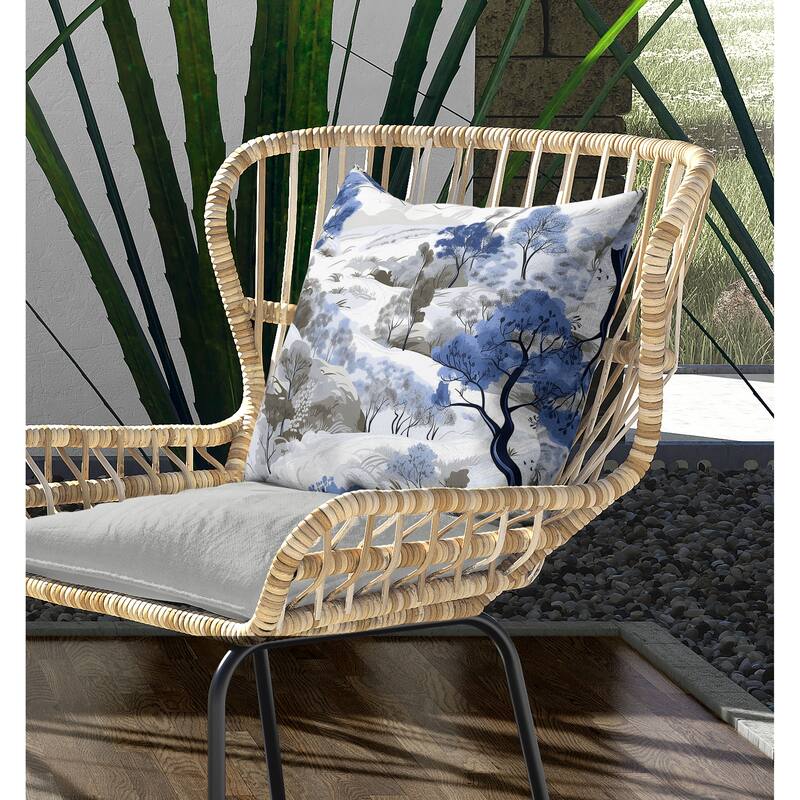 Leaf Magic Stories Indoor/Outdoor Reversible Throw Pillow Blue and Grey
